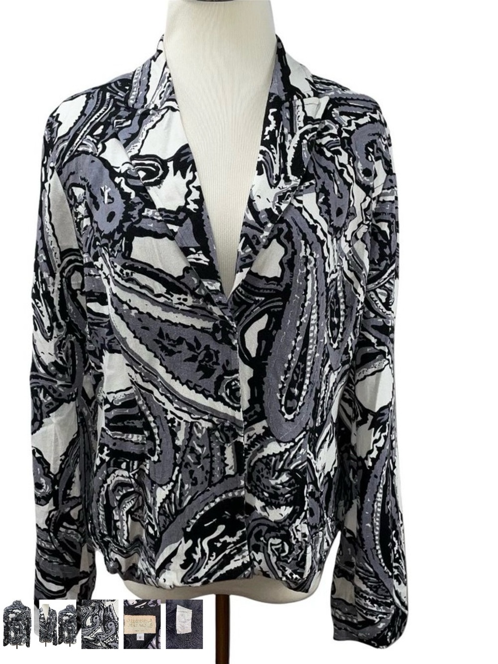 Vintage 1990s Alberto Makali Paisley Print Lightweight Jacket Blazer Lined